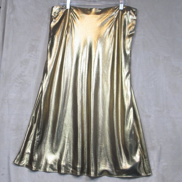 NWT J.Crew Gwyneth Slip Skirt – Gold Lamé Midi Bias Cut Satin Look Size XL - Picture 7 of 13